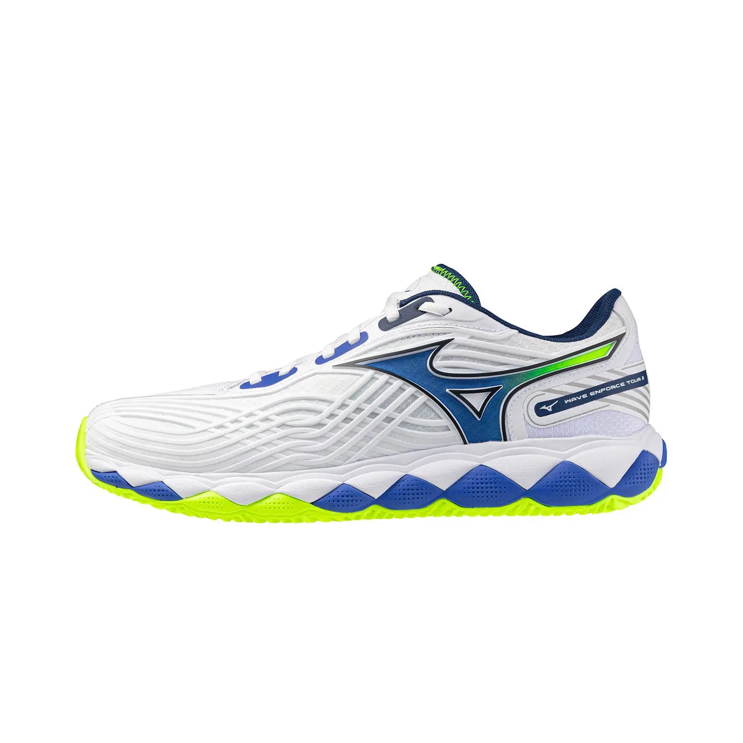 MIZUNO WAVE ENFORCE TOUR 2 CLAY COURT WHITE/BLUE/FLUORESCENT YELLOW 61GC2603 - Image 2